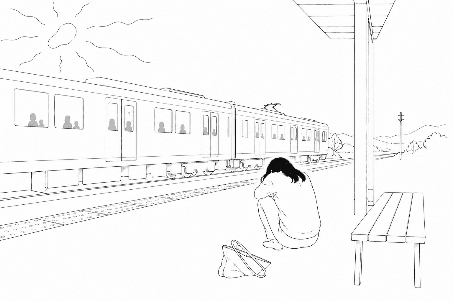 駅のホームでうずくまる美咲